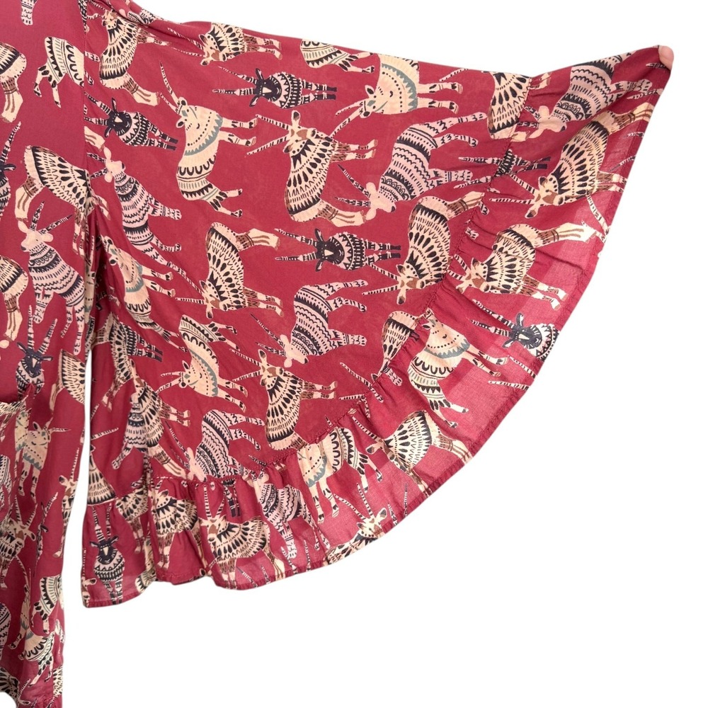 World Market Womens Boho Antelope Tunic Top Sz L/XL Bell Sleeve Novelty Animal - Picture 4 of 9